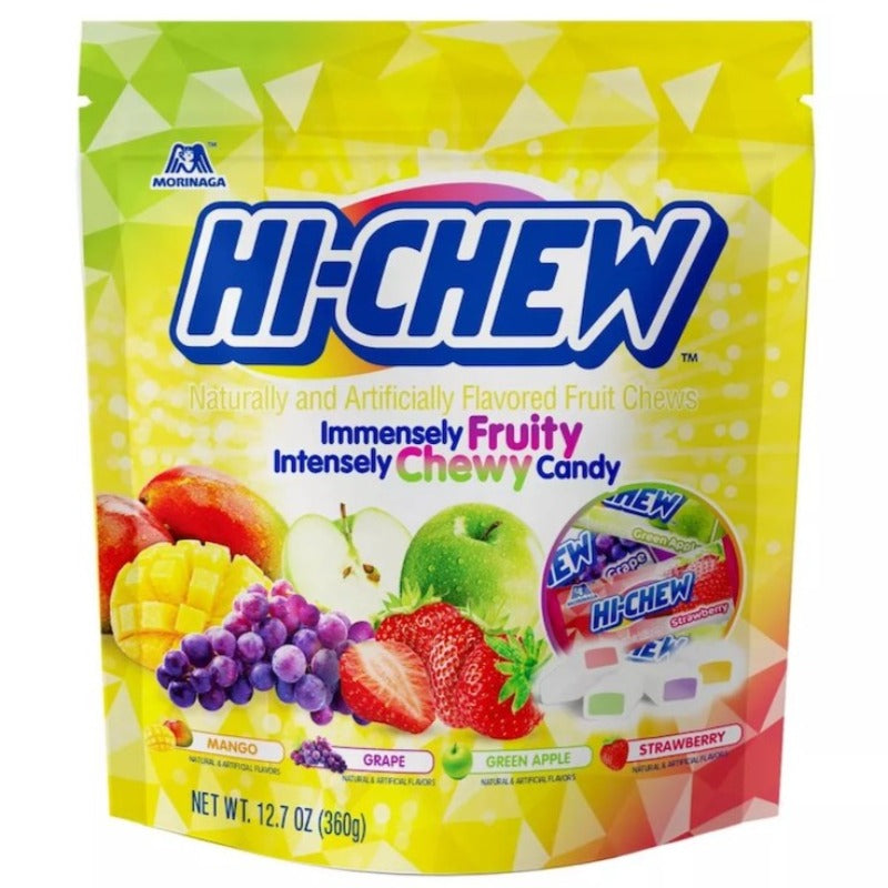 Morinaga Hi Chew Original Mix Stand Up Pouch Chewy Candy Mango, Green Apple, Strawberry, Grape 12.7 oz