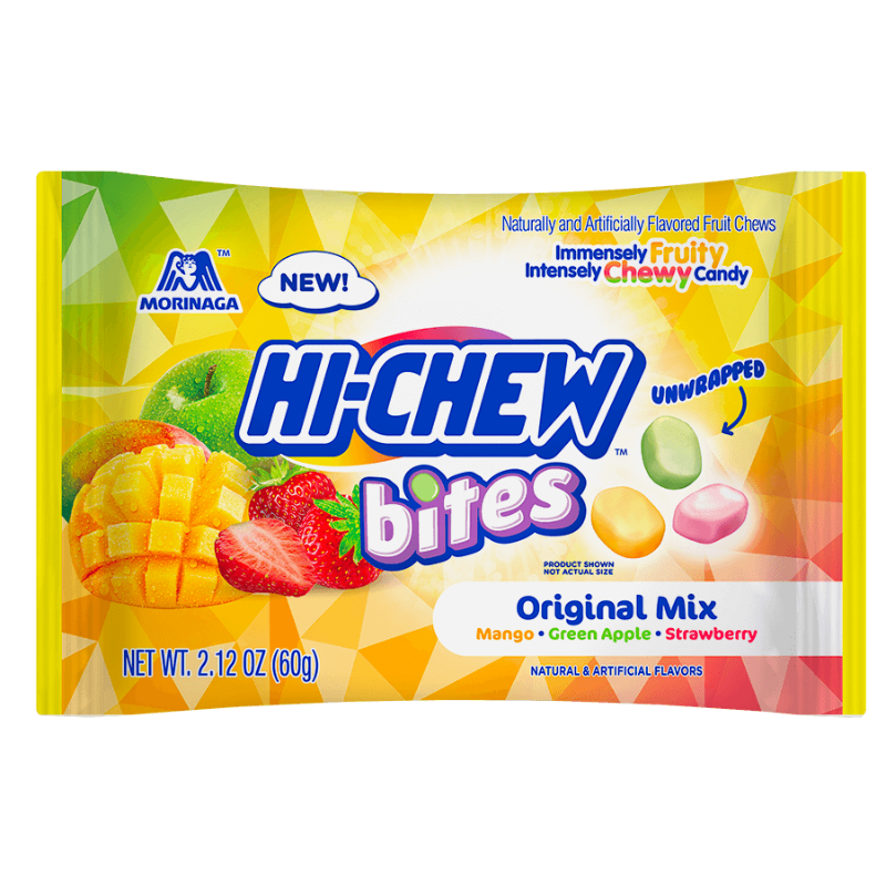 Morinaga Hi Chew Bites Original Mix Chewy Candy Strawberry, Green Apple, Mango, 2.12 oz