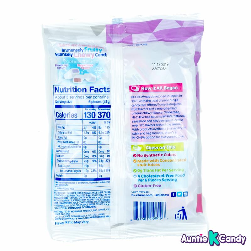 Morinaga Hi Chew Yogurt Mix Chewy Candy with Plain, Strawberry and Blueberry Flavor, 3.17 oz