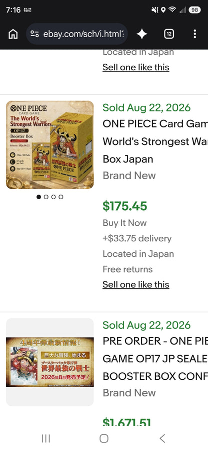 One Piece OP-17 World's Strongest Warriors Booster Box(JPN)